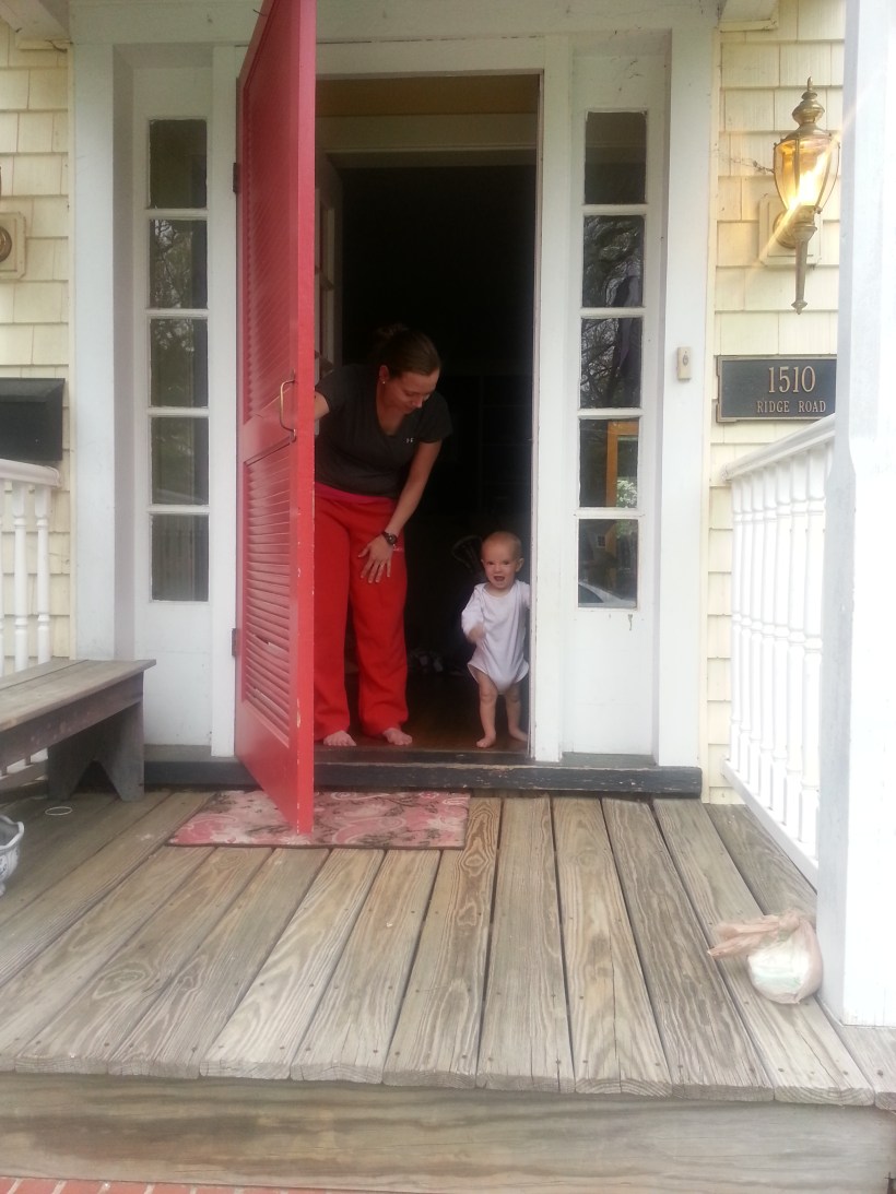 Waving good bye to Daddy in the morning