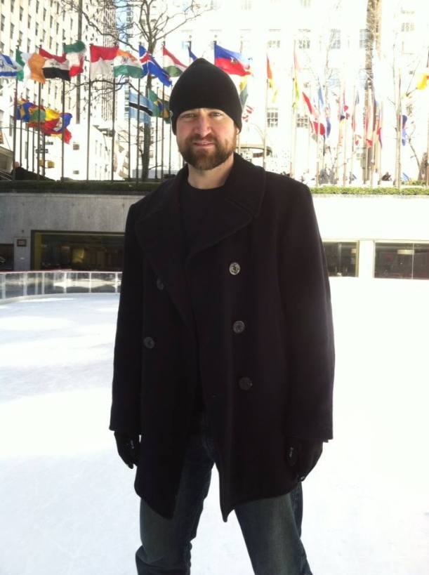 Bob teaching Liz to skate at Rockefeller Plaza